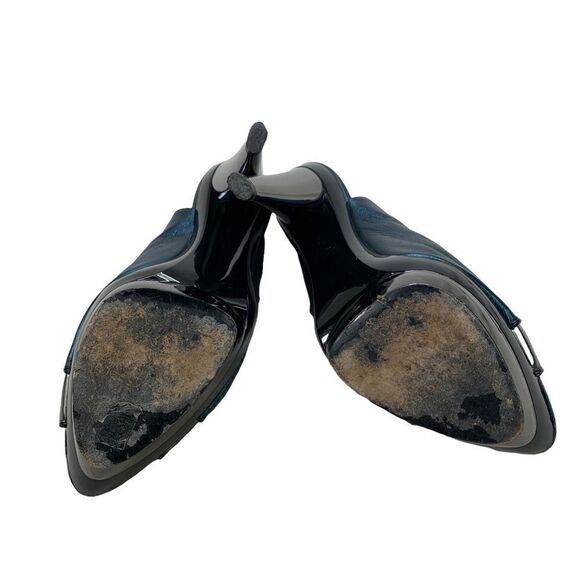 Devi Kroell Blue Silver Metallic Leather Peep Toe Platform Booties 37 / 7 - Picture 11 of 12